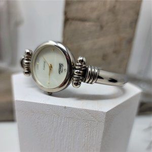 Heavy Bangle Bracelet Watch Vivani Silver MOP Face Mother of Pearl